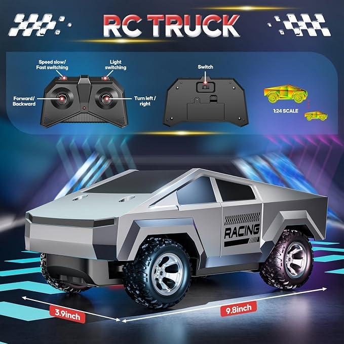 1:24 RC Car Toys, All Terrain High Speed 2WD RC Truck with Light and Loadspace, 2.4GHz Off-Road Vehicles Remote Control Car, Electric Vehicle Toys Gift for Boys Girls Age 3+