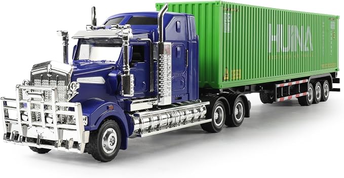 Container Semi Truck Toys, 1/50 for Kenworth W900 Big Metal Transport Box Diecast Truck Trailer Model Toy Gifts for Boys Adult Car Collector- Green