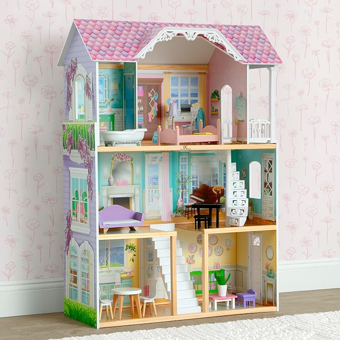 Delta Children MySize Dollhouse - Large 3-Story Dollhouse with 7 Rooms Includes 12 Accessories - Fits 12-inch Dolls - Pretend Play Dream Gift for Ages 3+