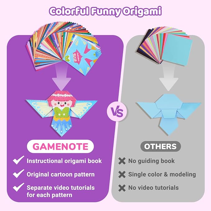 Gamenote Colorful Origami Kit for Kids 72 Projects 180 Double Sided Origami Paper 12 Sheets Practice Papers Instructional Origami Book Origami Gift for 4+ Girls Adult Beginners Training Craft, Unicorn