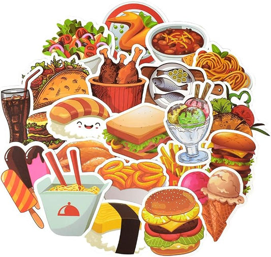 QTL Food Stickers for Kids, Cute Food Party Supplies, Waterproof Vinyl Stickers for Water Bottles and Laptop, 50PCS