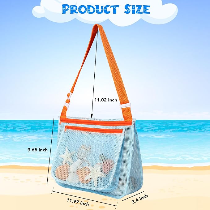 5 Pcs Sand Toys Beach Set Include 1 Metal Shovel,1 Metal Rake,1 Foldable Beach Bucket & 1 Sand Sifter with 1 Mesh Beach Bag for Shells Collecting