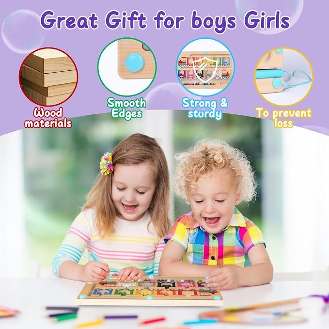 Magnetic Color and Number Maze, Montessori Toys for 3 4 5 Year Old, Wooden Magnet Balls Puzzles,Learning Educational Sensory Toys for Toddlers and Kids Boys Girls,Christmas Stocking Stuffers for Kids