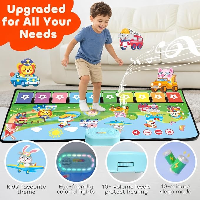 MOMUSE Piano Music Mat with 80 Sounds, Large Animal Car Touch Blanket Playmat Carpet Musical Toddlers Toys, Floor Keyboard Dance Sensory Educational Mat Boys Girls Gifts for 3 4 5 Years Old