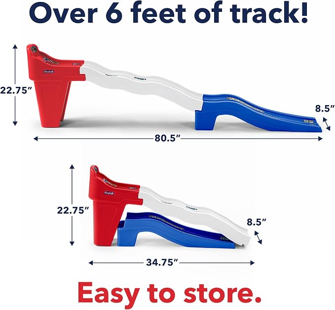 Simplay3 Fast Track Downhill Toddler Race Track Toy with Dual Lane Car Ramp Racing Set, Includes 2 Toy Cars, Indoor Active Play Raceway, Red/White/Blue