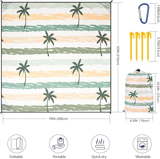 HIHOHO Beach Blanket Waterproof Sandproof Extra Large Beach Mat 79" X 83"/120"x108"for 1-8 Adults Quick Drying Durable Outdoor Picnic Mat for Beach Travel Camping Hiking