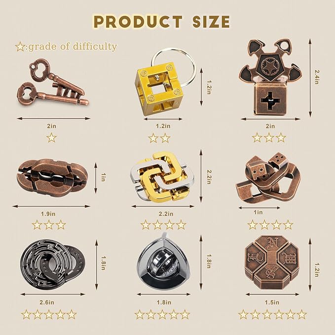 9-Piece Metal Brain Teaser Puzzle Set - The Ultimate Mind Challenge for Adults & Teens with Surprise Eggs, Unlock Your Potential with The Perfect Christmas & Easter Gift (Ages 12+)