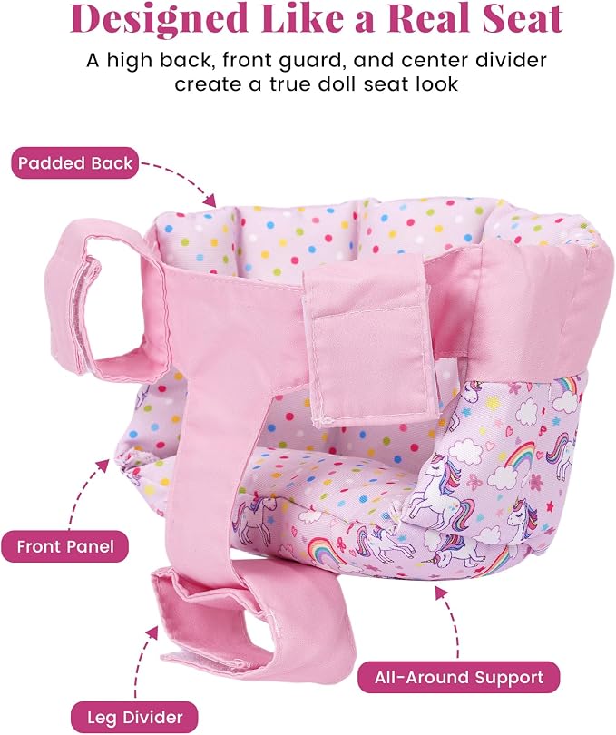 BABESIDE Doll Bike Seat for 12 Inch Dolls, Pony Doll Carrier for Kids Bike and Scooter, Baby Doll Accessories for Outdoor Play, Doll Bicycle Seat Gift for Girls Age 3+