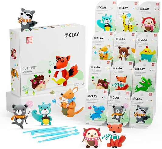 LOUFOR Air Dry Clay Kits - Modeling Clay for Kids, Ultra Light & Soft, Safe & Non-Toxic, 12 Boxes DIY Model Magic Clay with Sculpting Tools & Tutorials, Creatible Art Crafts Toys Gifts Boys Girls