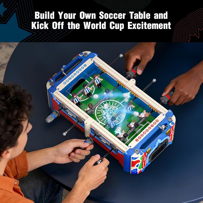 Soccer Match Trophy Football Table Building Set, World Cup Theme Construction Toy, Collectible Display for Kids Ages 8+