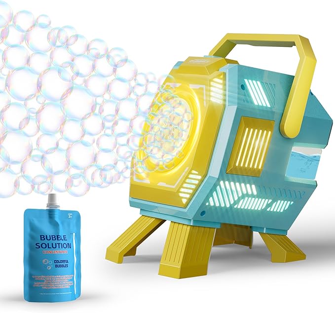 Belemar Bubble Machine for Kids with Lights, 6 Big Bubble Holes, Up to 15,000 Bubbles/Min, 320ml Large Tank, Battery Operated Portable Bubble Blower for Toddlers, Birthday Parties & Outdoor Fun