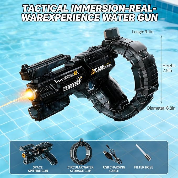 Electric Water Gun for Kids and Adults, Automatic Squirt Gun Blaster 26-32ft Long Range with Rechargeable Battery LED Water Pistol Summer Outdoor Toy for Pool, Beach, Swimming Water Fights