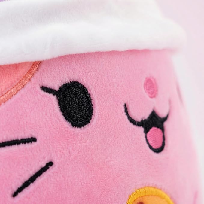 AIXINI Animal Plush Toys Set - Panda, Brown Bear, Bunny, Corgi, Pink Cat with Cute Hats, Soft Stuffed Animals for Kids, Christmas Birthday Gifts (Pink Cat, Medium Size)