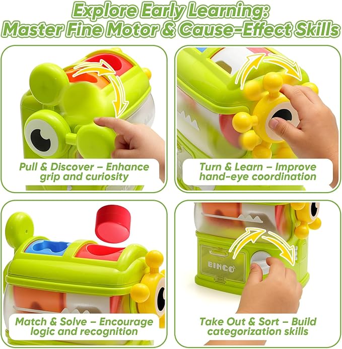 Shape Sorter Toys for Kids, Interactive Shape Sorter Toy for Toddlers, Montessori Color Matching & Sorting Interactive Learning Toys for Boys Girls 1 2 3 Years Old Birthday Gifts.