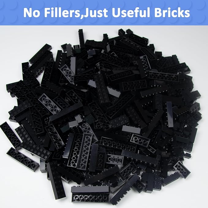Cabeeskii 560 Pieces Black Classic Building Blocks Bulk with 2 Base Plates, Building Bricks in 7 Size, Compatible with All Major Bricks, for Kids & MOC Lovers