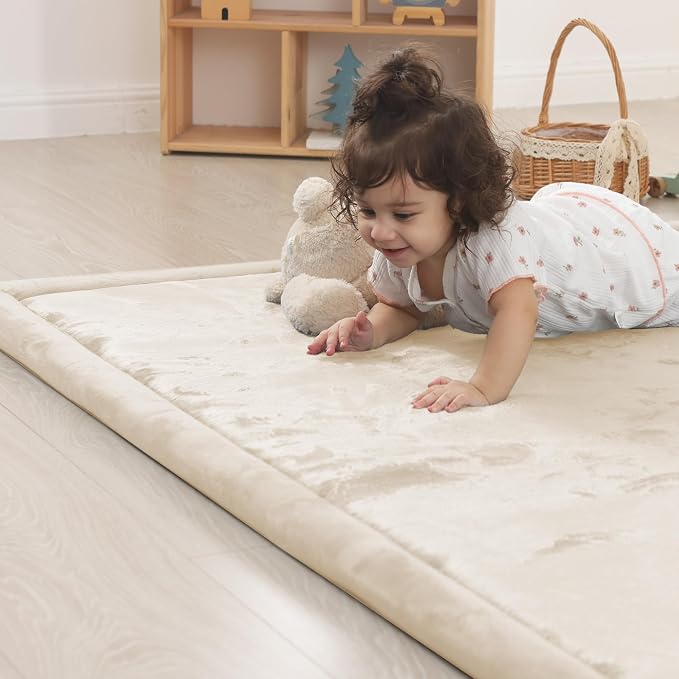 1.5" Thick Baby Play Mat for Floor Tummy Time, 59"x 79" Pro Soft Baby Activity Playmats Playroom, Easy Care with Non-Slip Safe for Infant Toddler Kids Crawling(Beige)