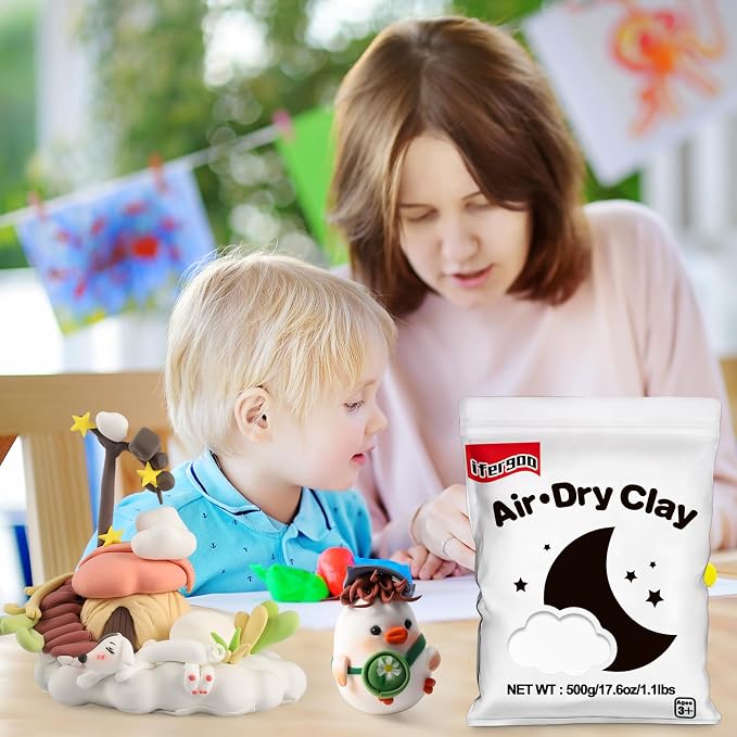 iFergoo White Air Dry Clay, DIY Creative Modeling Clay for Kids, Super Light Magic Clay for Kids Age 3-12, Safe & Non-Toxic, Molding Sculpting