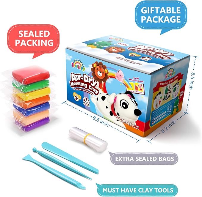 Sago Brothers 36 Colors Air Dry Clay, Soft Modeling Clay for Kids with Tools & Tutorial, Molding Clay Christmas Gifts for Kids Age 3-12, Kids Gifts for Girls and Boys, Kids Toys Crafts Kit for Girls | Soft Modeling Clay for Kids, Chrismas Birthday Gift...