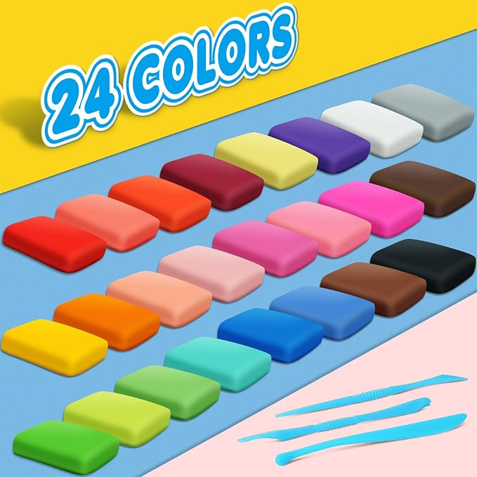 ESSENSON Magic Clay - Air Dry Clay 24 Colors, Modeling Clay for Kids with Tools, Toys Gifts for Age 3 4 5 6 7 8+ Years Old Boys Girls Kids | Includes Tools, Soft & Ultra Light, Ages 3-8+ Years, Boys & Girls