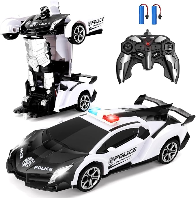 Blackma Remote Control Car -Transform, One-Button Deformation & 360°Rotating Drifting, Transform Robot RC Car with LED Light, Toy Gifts for 4 5 6 7 8 9 10 11 12 Years Old Boy (White)