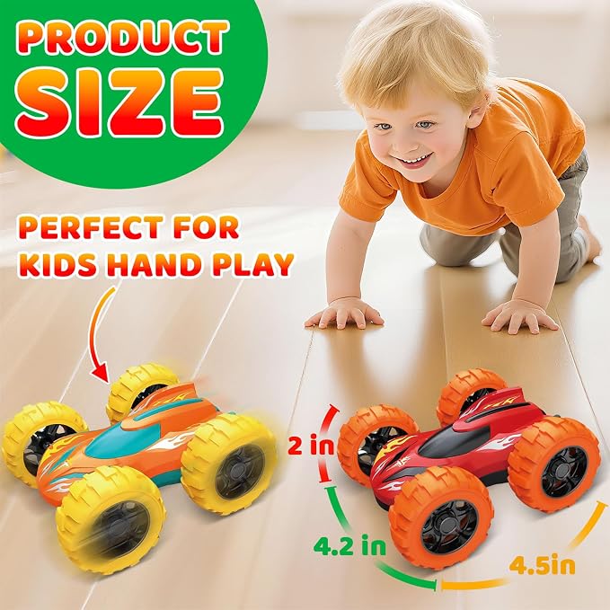Car Toys for Ages 3-5 Boys, Push and Go Monster Truck Toys for 3 4 5 Year Old Kids, Double-Sided 360° Flip Stunt Car Baby Toy, Sturdy 4WD Cars Toddler Boy Toy, Easter Birthday Gifts for Boys Girls