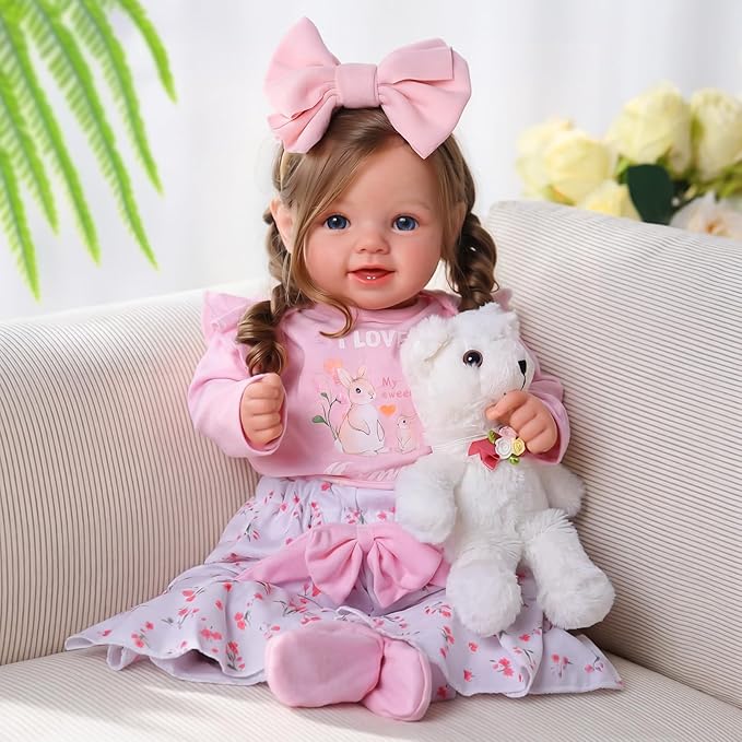 BABESIDE Lifelike Reborn Baby Dolls Dara - 20 Inch Realistic-Newborn Baby Doll Brown Hair Girl Handmade Real Life Baby Dolls with Clothes and Toy Accessories Gift for Kids Age 3+