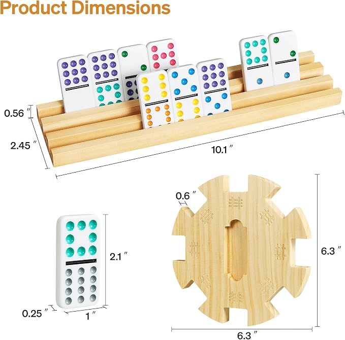 ELONGDI Mexican Train Double 12 Dominoes Set with 4 Wooden Trays/Racks in Portable Carrying Case Colorful 91 Tiles & 9 Trains Board Game for Family Game Night