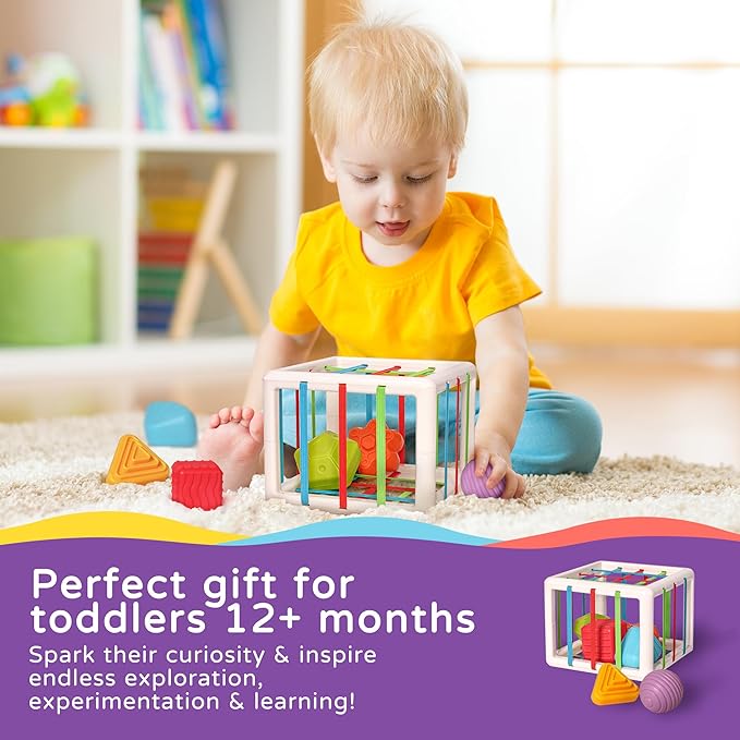 LiKee Montessori Toys for 1 Year Old Multi Sensory Shapes, Toddler Developmental Learning Birthday Gifts, Baby Toys 12+ Months (Activity Cube)