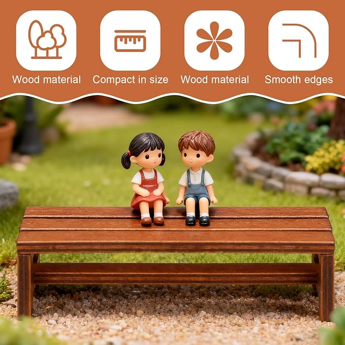 Uonlytech 2Pcs Wooden Mini House Bench Miniature Furniture for Dollhouse Decorative Miniature Bench Model for Bedroom and Dining Accessories
