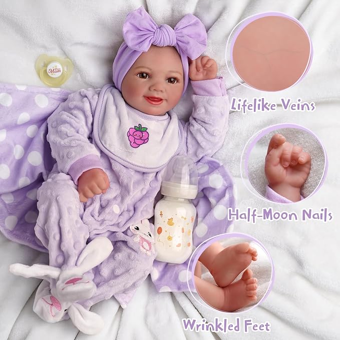 BABESIDE Lifelike Reborn Baby Dolls with Bassinet, 17 Inch Soft Body Realistic Newborn Real Life Girl Baby Dolls Soft Vinyl and Cloth Body with Basket & Feeding Kit Gift Box for Kids Age 3+