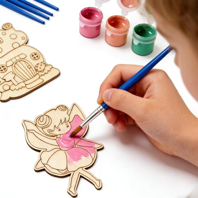 Xvvti 12PCS Fairy Party Favors- DIY Fairy Wood Painting Kits with Art Supplies – Fun Thank You Gifts, Birthday Party& Goodie Bag Stuffer