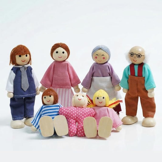 7PCS Wooden Dollhouse Dolls for Playing House Gifts for Children, Wood, Articulated Pretend Play Figures, Smooth Splinter-Free Wood, Montessori Family Set - 4.5In (Fashion)