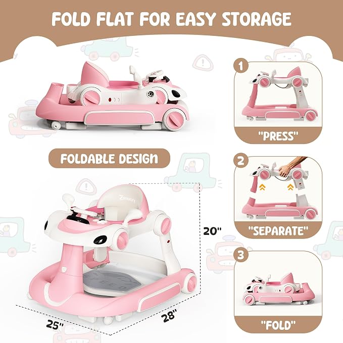 6-in-1 Foldable Baby Walker Activity Center Bouncer Rocker 6-18 Months