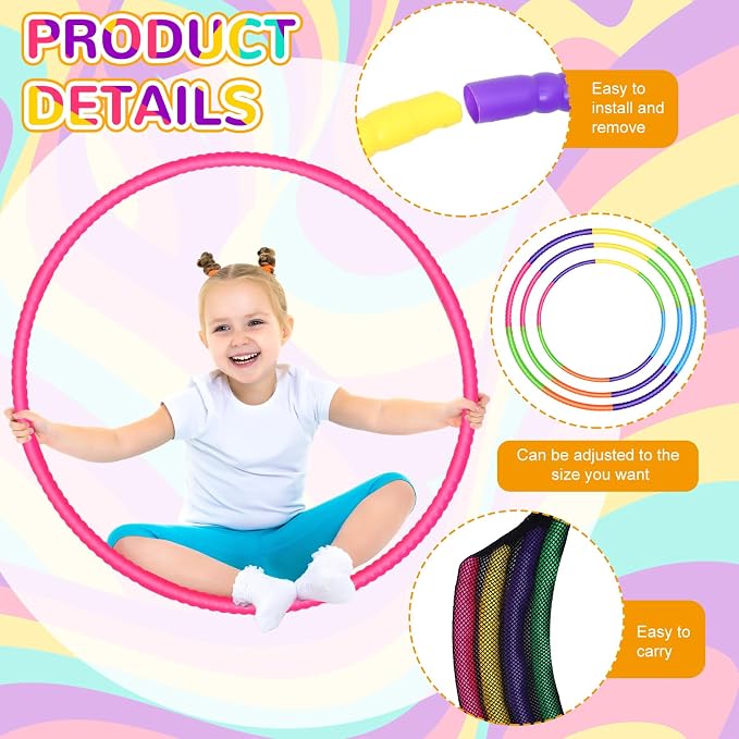Sratte 12 Pcs Toy Hoop for Kid Detachable Adjustable Toy Hoop Colored Hoop Exercise Ring Plastic Circle for Kid Teen Gymnastics Dog Agility Equipment, Require Self Assembly(Stylish Colors, 28 Inch)