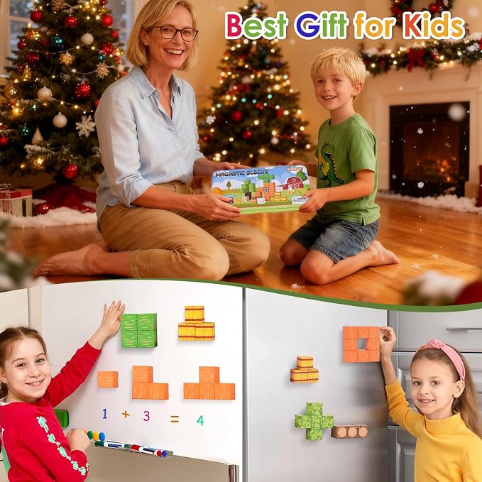 Magnetic Building Blocks Sensory Toys, Toddler Montessori Construction Stacking Toys, 35PCS Magnet Cubes for Kids, Gifts for Boys Girls, Portable Travel Toy Stem Learning Activities for Toddlers 3-8