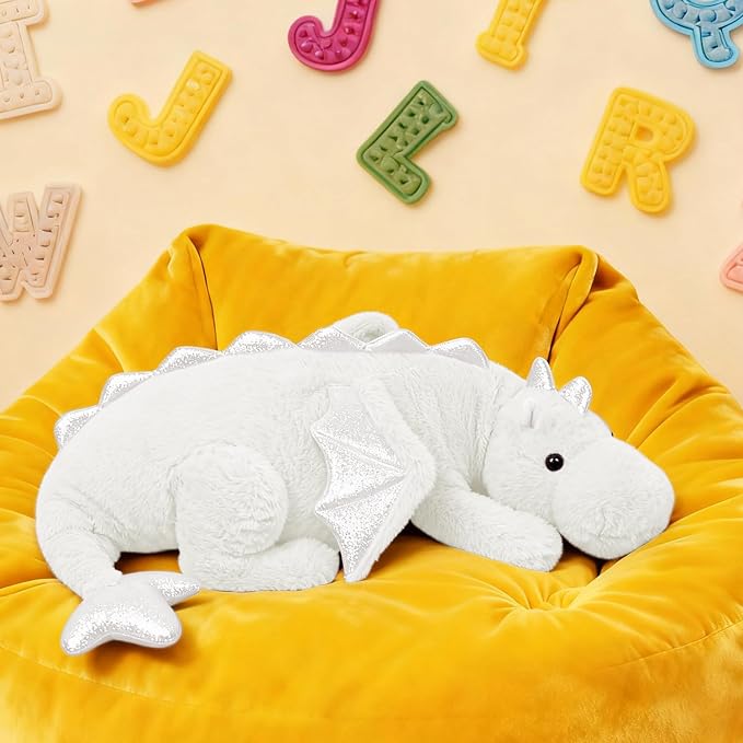 ARELUX Large 36in Cute Dragon Stuffed Animals Plush Toy Soft White Pterosaur Plushie Giant Fuzzy Dinosaur Pillow Plushies with Wings Cuddly for Friends