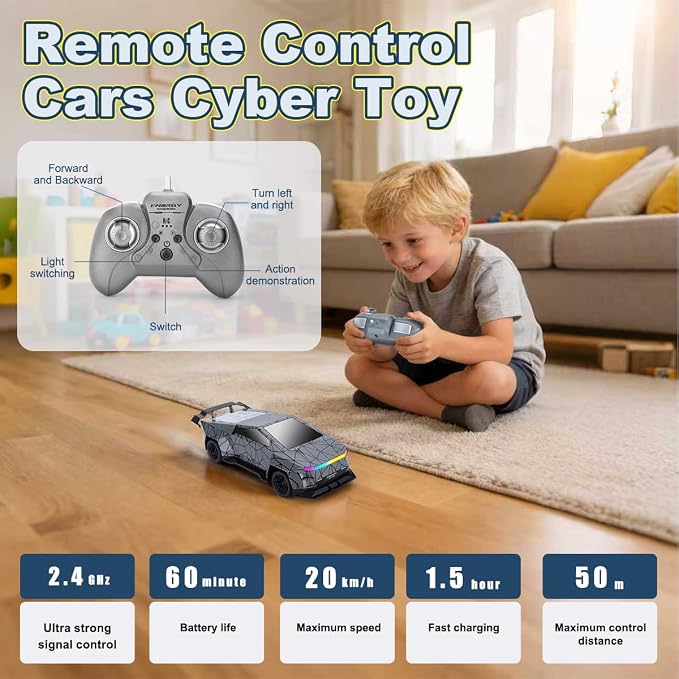 Remote Control Car，All Terrain 2.4GHz RC Truck for 3-12 Year Old Boys, Electric Vehicle RC Car with LED Lights for Kids, Birthday Gifts for Kids (Gray)