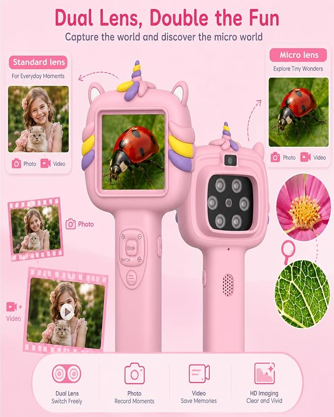 Microscope Camera for Kids Gifts Toys- Handheld Pocket Microscopes with 2.4" Screen and Autofocus - Mini Digital Educational Science Kit for Christmas Birthday for Age 3-5 5-7 8-12 Girls Boys(Pink)