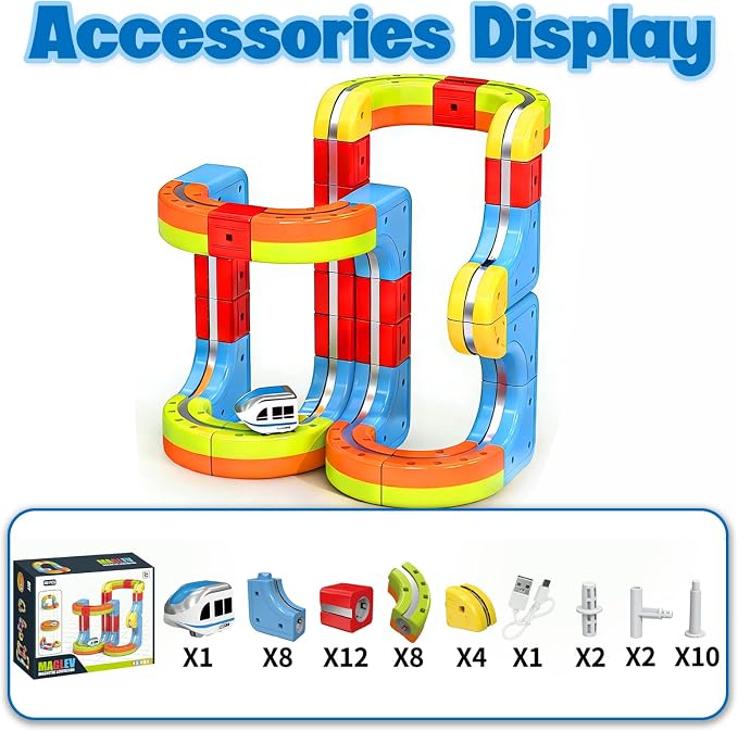 Electric Magnetic Train Toys Set- Flexible Race Track for Kids 3 4 5 6 7 8,stem Gravity Magnetic Roller Car Track for Toddlers,3D Infinity Cube Track Learning Gift Anti-Gravity Design,48 Pcs/1 car