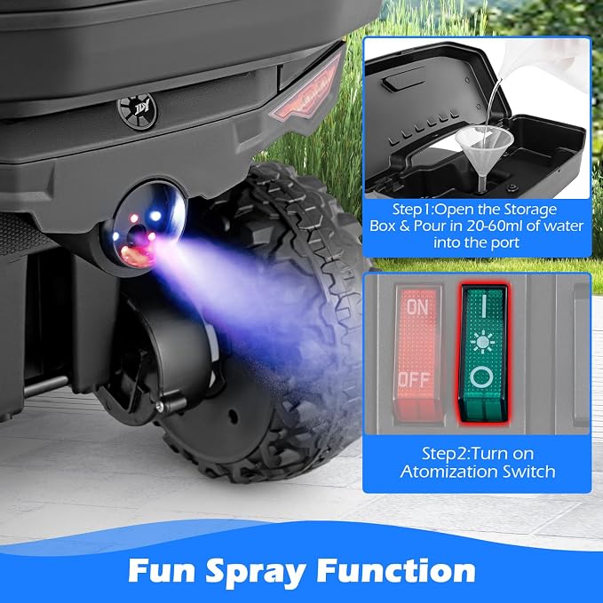 OLAKIDS Kids ATV with Spray Function, Remote Control, Storage Trunk, 6V Toddler Ride on Toy, Black