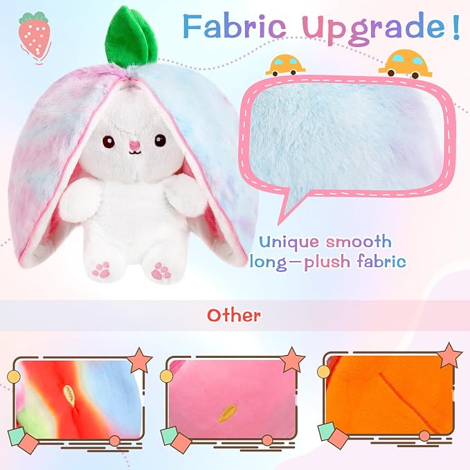 MIAODAM Strawberry Bunny Stuffed Animal, Cute Reversible Plush Strawberry to Rabbit Doll, Funny Bunny Toy for Babies and Children (7 Inch)