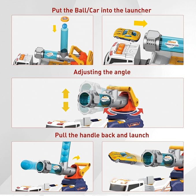 Dwi Dowellin Truck Toys for Kids, 28" Large Car Toys Include 4 Race Cars+6 Soft Foam Balls, with Light & Sounds, Eejection&Shooting Transport Trucks Toy, Gifts for Boys Girls 3 4 5 6 7 8+ Year Old