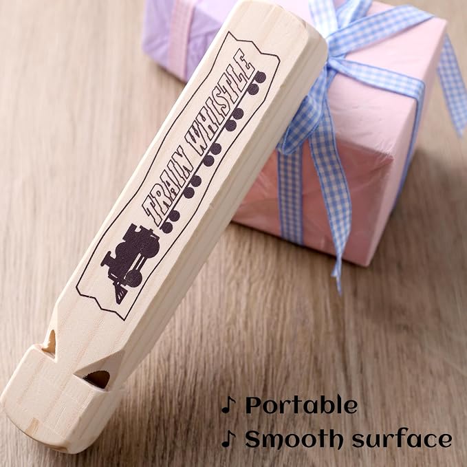 POPLAY 2PCS Kids Wooden Train Whistles, Noisemakers 4-Tone 7.3" Toy Wood Whistles for Kids Train Birthday Party Favors Carnival Prize Goodie Bag Filler Stocking Stuffers Game Prizes