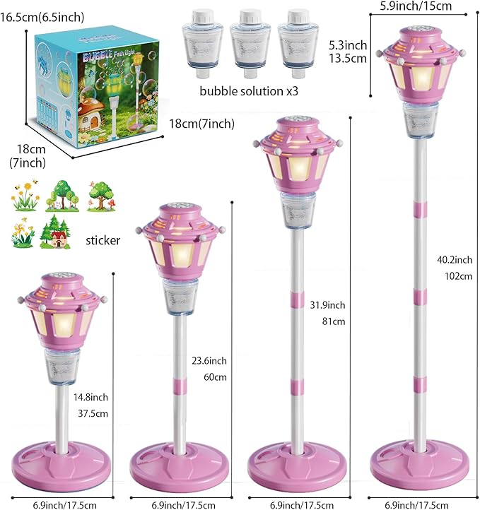 BBnote Street Lamp Bubble Machine with Light, Rechargeable Outdoor Summer Bubbles Toys for Kids & Adults, Bubble Blower and Wand Toy, Birthday Christmas Party Gifts for Toddlers Teens