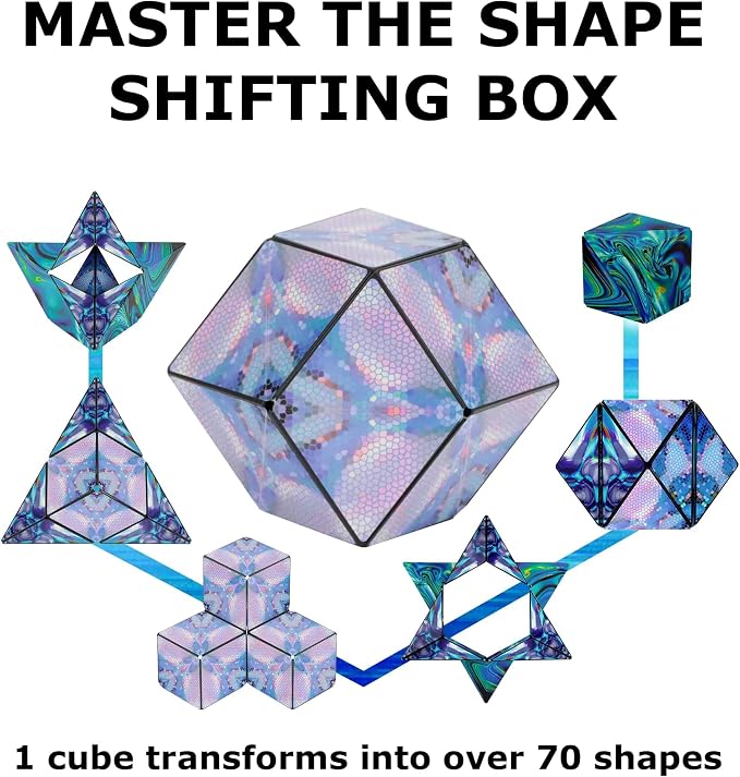 Shashibo Sensory Fidget Toy for Adults & Kids, Stress Relief Fidget Toy for Adults, Teens & Kids, Cool Fidget Toys for Desk, Classroom Must Have, Sensory Shape Shifting Cube, 100+ Possible Shapes