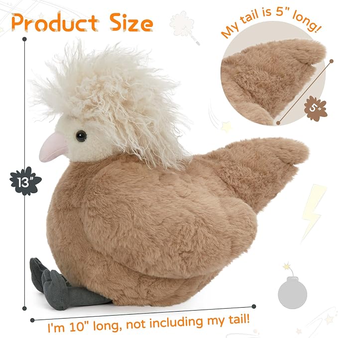MorisMos Chicken Stuffed Animal, 14 Inch Soft Chicken Plush Toy with Fluffy Crest Hair, Cute Polish Chicken Farm Animal Plushie for Room Decor, Birthday Christmas Easter Gifts for Kids & Adults