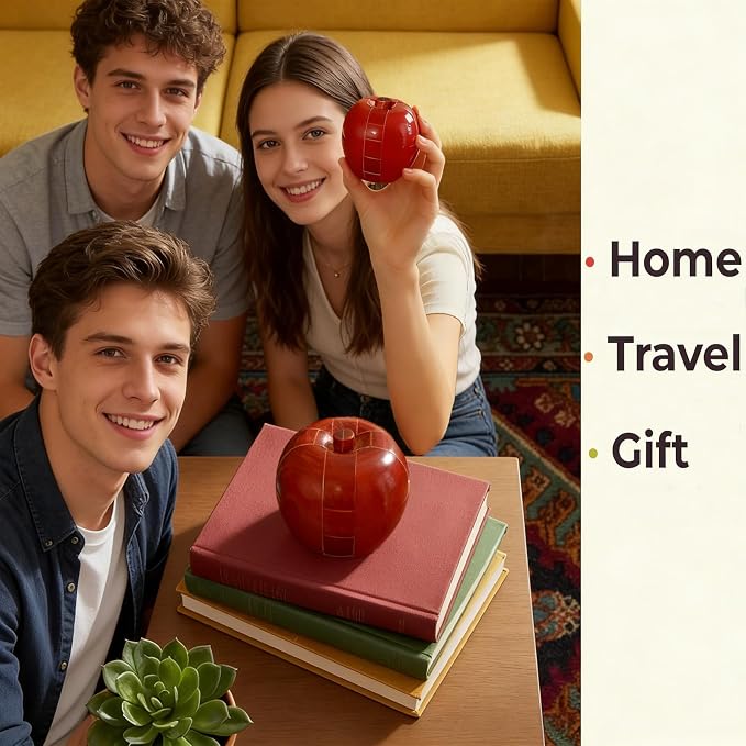 Brain Teasers Wooden Apple Puzzles for Adults - Challenging 3D IQ Logic Games for Teens 14+, Stress Relief Desk Toys & Office Decor, Unique Gifts for Women,Men,Grandparents (Red)