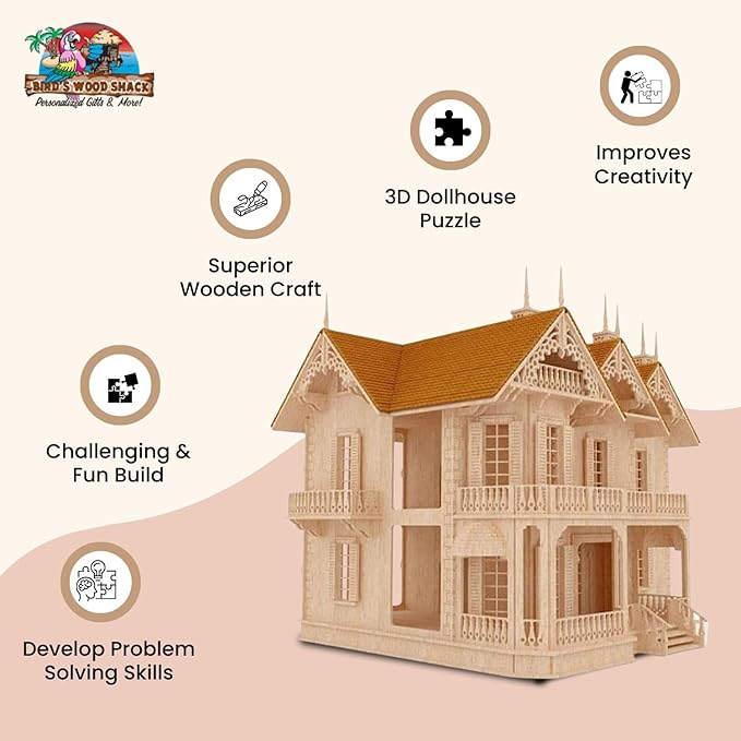 Birds Wood Shack The Victorian Gothic Mansion – Lightweight & Durable Model Kit - Available in 1:24 Scale - Challenging Puzzle Wooden Doll House | Made with Baltic Birch Wood