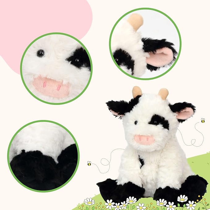 Hopearl Adorable Plush Cow Toy Floppy Kawaii Dairy Cattle Soft Stuffed Animal Cute Birthday Holiday Gift for Boys Girls Kids Toddlers, 9''