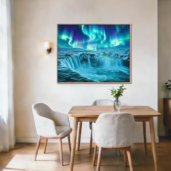 Aurora Waterfall Puzzles for Adults 1000 Pieces,Impossible Hard Challenging Jigsaw Puzzles for Adults,Northern Lights Cascade Nature Art,Immersive Wilderness Wall Art Decor,Gifts for Nature Lovers